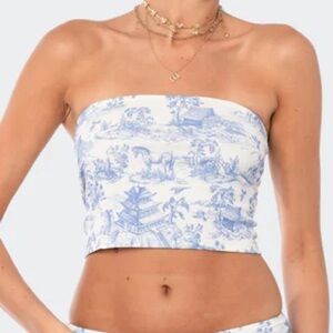 Edikted Delft Print Strapless Top NWT
